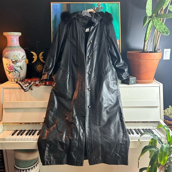 the letter ranch Jackets & Blazers - Elegant Black Leather Hooded Coat for Women Size 2